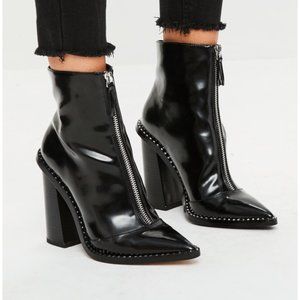 Missguided Women's Black Front Zip Pointed Ankle Boots